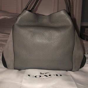 COACH Edie 42 Grey Leather Shoulder Bag